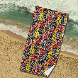 Abstrakte rotes Gelbschwarz Strandtuch