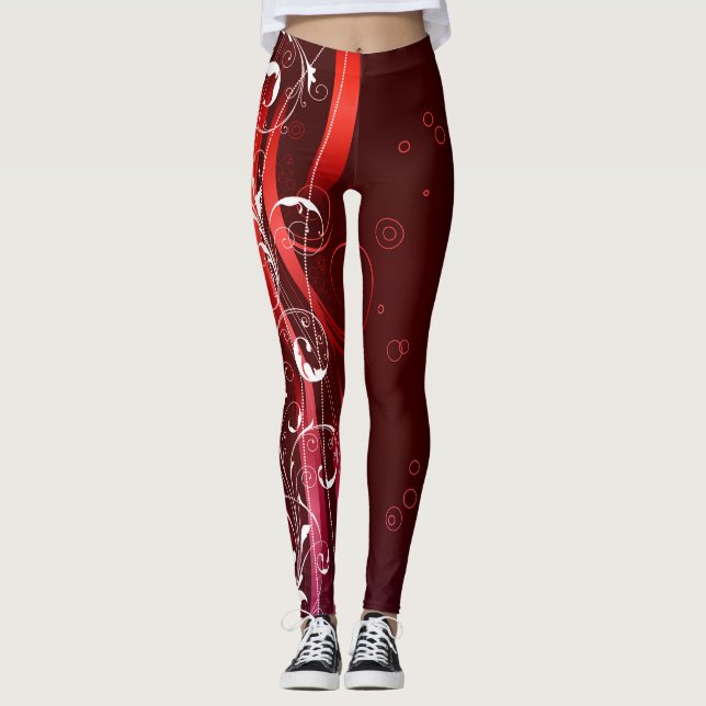 Abstrakte Rottöne und Weiß Leggings (Vorderseite)