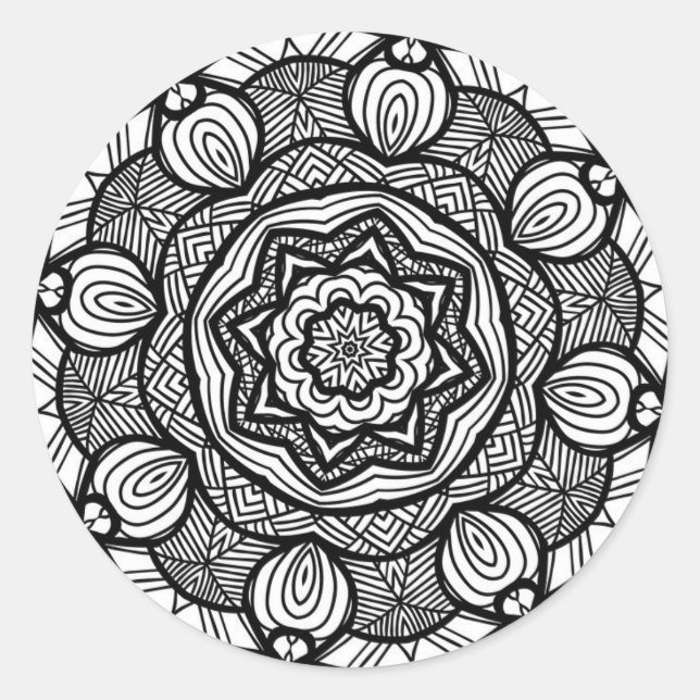 Abstrakte runde Mandala-Schwarzweiss-Aufkleber Runder Aufkleber (Vorderseite)