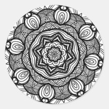Abstrakte runde Mandala-Schwarzweiss-Aufkleber