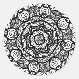 Abstrakte runde Mandala-Schwarzweiss-Aufkleber Runder Aufkleber