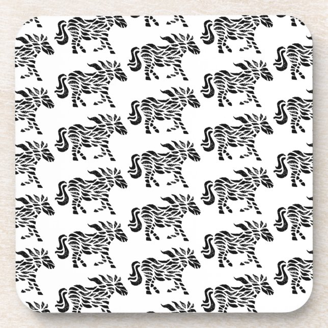 Abstrakte Running Horse Woodblock Print Getränkeuntersetzer (Vorderseite)