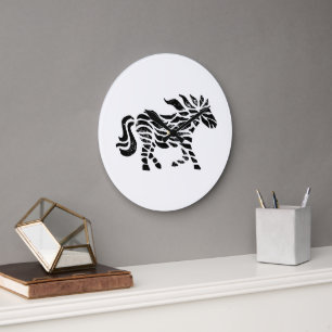 Abstrakte Running Horse Woodblock Print Große Wanduhr