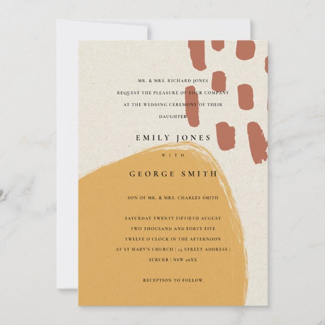 ABSTRAKTE RUST ORANGE KRAFT SCANDI WEDING INVITE DANKESKARTE (Vorderseite)