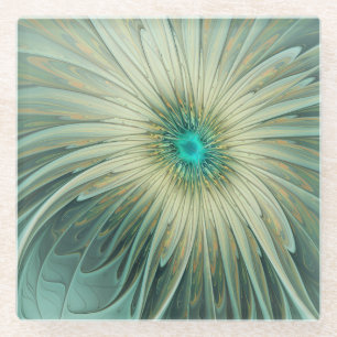 Abstrakte Sage-Grün Fantasy-Blumen-Fraktal-Kunst Glasuntersetzer