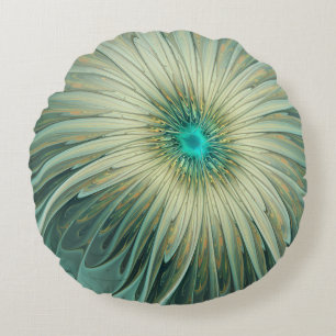Abstrakte Sage-Grün-Fantasy-Blumen-Fraktal-Kunst Rundes Kissen