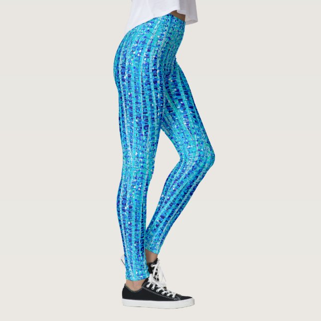 Abstrakte Satinstreifen und -punkte, Kobaltblau Leggings (Rechts)
