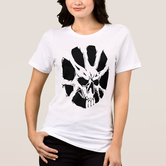 Abstrakte Schädelroots: Dunkle Kunst Tri-Blend Shirt (Vorderseite)