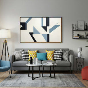 Abstrakte Scherben Minimalistisches Blau & Schwarz Leinwanddruck