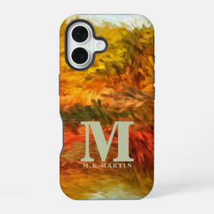 Abstrakte Schlaganfälle der Autumn Lake Monogram I iPhone 16 Hülle