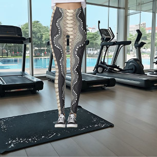Abstrakte Schlange Schwarz Beige Grau Elegante Leggings