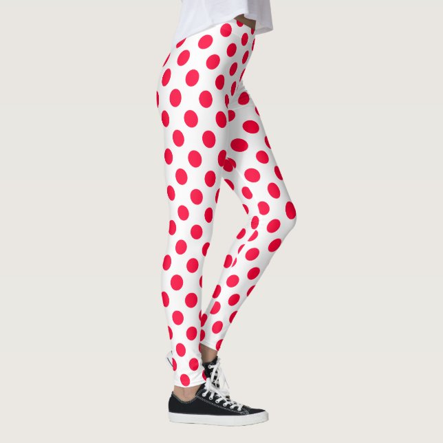 Abstrakte, schlichte rote Polka-Punkte Leggings (Rechts)