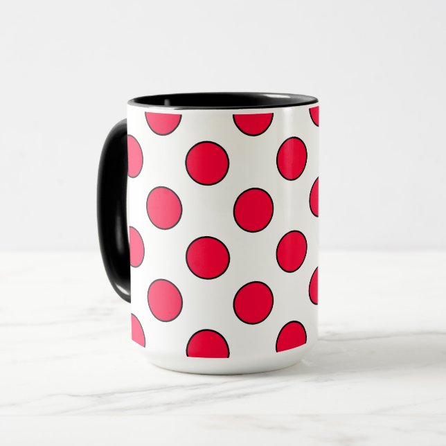 Abstrakte, schlichte, rote Polka-Punkte, um die he Tasse (Vorderseite Links)