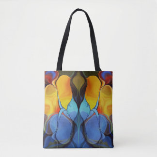 Abstrakte Schmetterlingsflügel in blau, lila, gelb Tasche