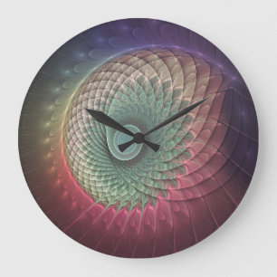 Abstrakte Schnecke Farbige Moderne Fraktal-Kunst Große Wanduhr