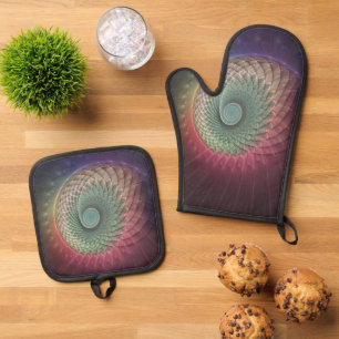 Abstrakte Schnecke Farbige Moderne Fraktal-Kunst Ofenhandschuh & Topflappen-Set