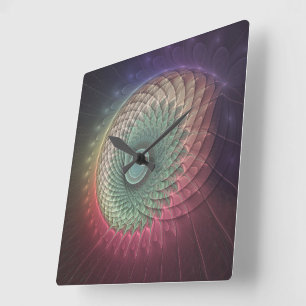 Abstrakte Schnecke Farbige Moderne Fraktal-Kunst Quadratische Wanduhr