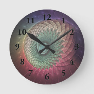 Abstrakte Schnecke Farbige Moderne Fraktal-Kunst Runde Wanduhr
