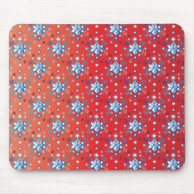 Abstrakte Schneeflocken in Rot und Blau Mousepad (Vorne)