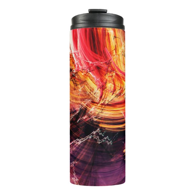 Abstrakte schöne lila, rote und gelbe leuchtende F Thermosbecher (Vorderseite)