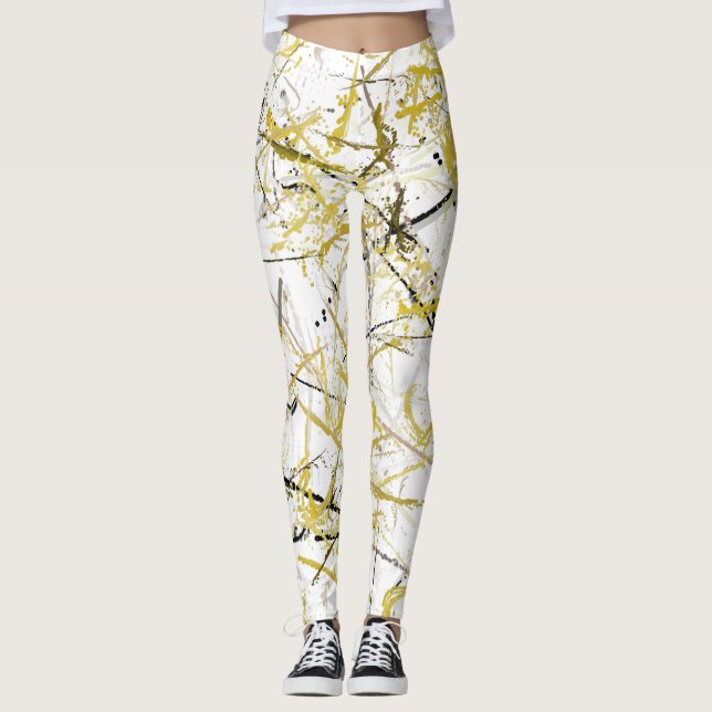 Abstrakte Schriftzeichen - Senf und Braun Leggings (Vorderseite)