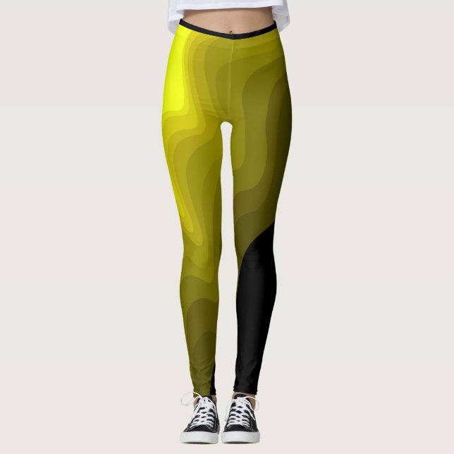 Abstrakte Schwarz-Gelb-Mustermalerei Leggings (Vorderseite)