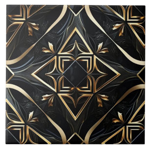 Abstrakte Schwarz-Gold - Moderne geometrische Kuns Fliese
