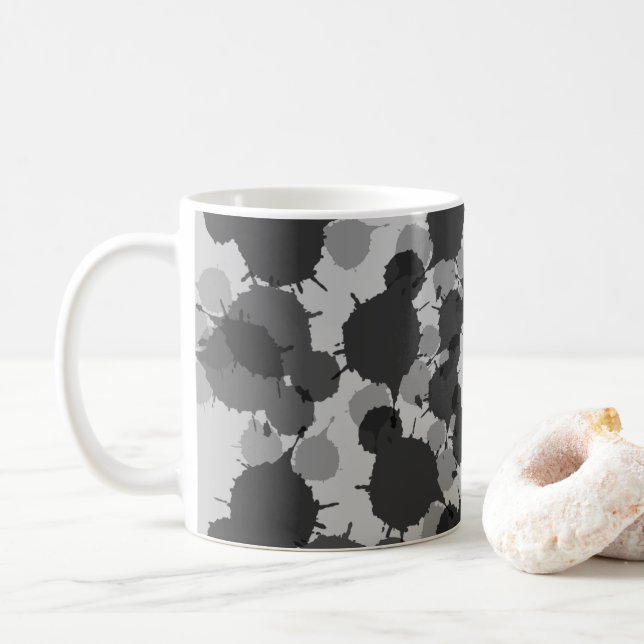 Abstrakte Schwarz-Graue-Blume Kaffeetasse (Mit Donut)