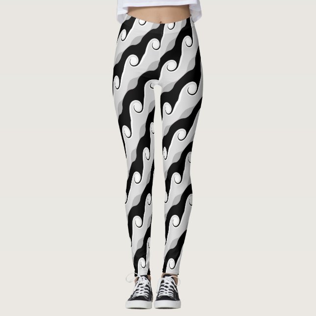 Abstrakte schwarz-hellgraue Waves Leggings (Vorderseite)