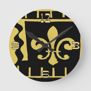 Abstrakte Schwarz- und Gold-Lilie Runde Wanduhr
