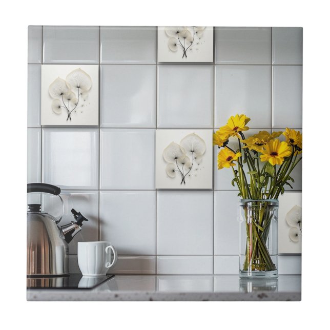 Abstrakte Schwarz-Weiß-Blumen Fliese (Vorderseite)