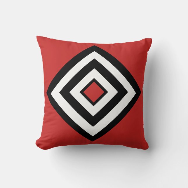 Abstrakte Schwarz-Weiß-Diamanten auf Crimson Red Kissen (Vorderseite)