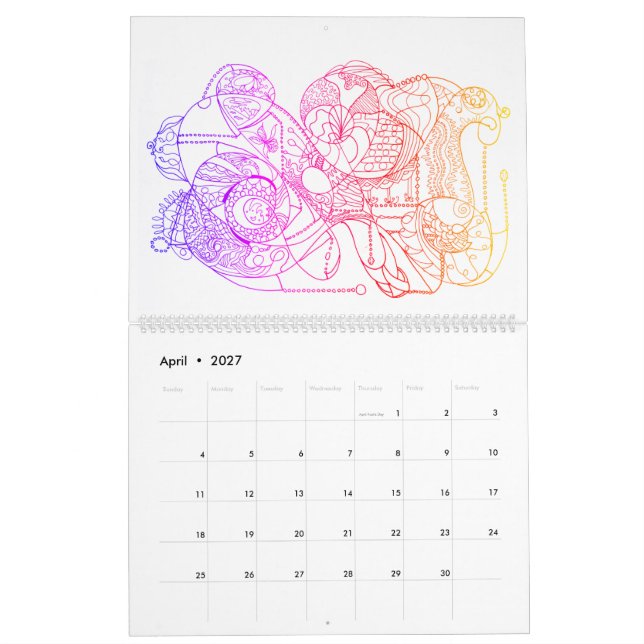 Abstrakte Schwarz-Weiß-Farbe Kalender (Apr 2027)