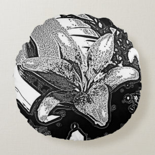 abstrakte Schwarz-Weiß-Formen, modern Rundes Kissen