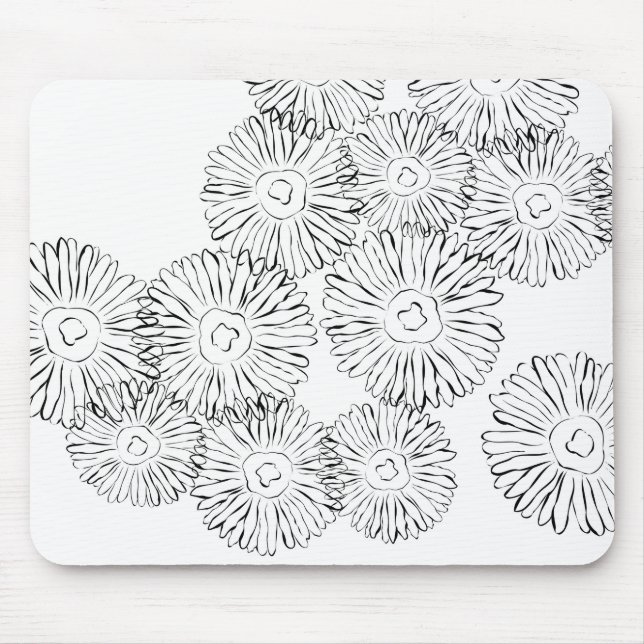 Abstrakte Schwarz-Weiß-Frühlingsblumen Mousepad (Vorne)
