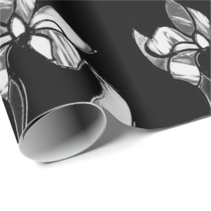 Abstrakte Schwarz-weiß glänzende Blume auf schwarz Geschenkpapier