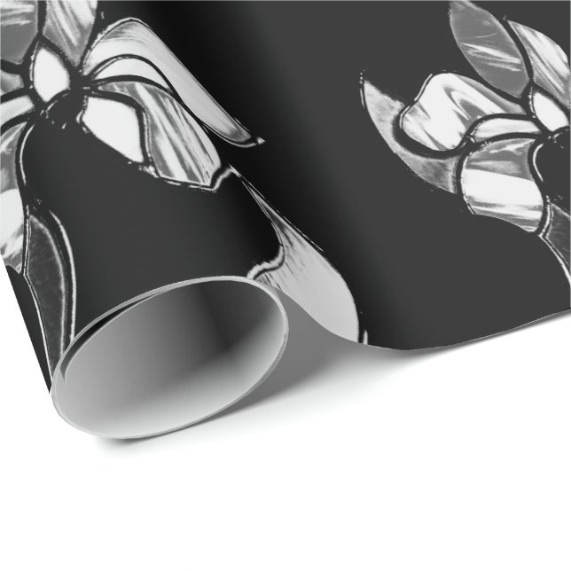 Abstrakte Schwarz-weiß glänzende Blume auf schwarz Geschenkpapier (Rolleneckpunkt)