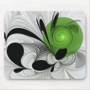 Abstrakte Schwarz-Weiß-Kunst mit grünem Fraktal Mousepad