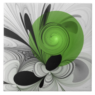 Abstrakte Schwarz-Weiß-Kunst mit grüner Fractal-Ku Fliese