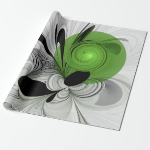 Abstrakte Schwarz-Weiß-Kunst mit grüner Fraktal-Ku Geschenkpapier
