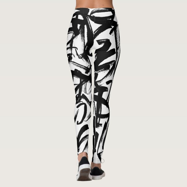 Abstrakte Schwarz-Weiß-Leggings Leggings (Rückseite)