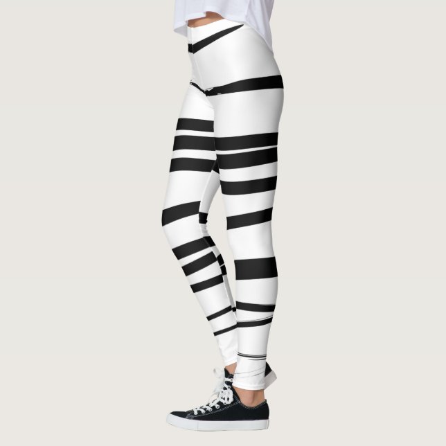 Abstrakte Schwarz-Weiß-Leinen Leggings (Links)