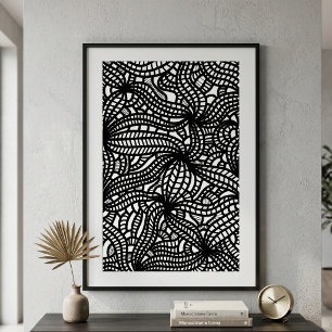Abstrakte Schwarz-Weiß-Organische-Linienkunst-Dood Poster