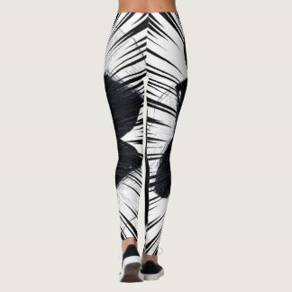 Abstrakte Schwarz-Weiß-Palmblatt-Druck-Leggings Leggings