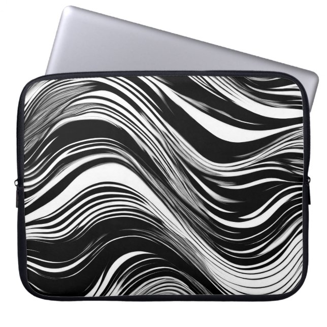 Abstrakte Schwarz-Weiß-Welle Laptopschutzhülle (Vorderseite)