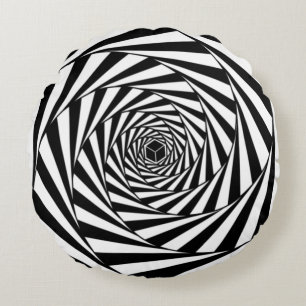 Abstrakte Schwarz-Weiß-Wirbel-Spiral-Treppe Rundes Kissen