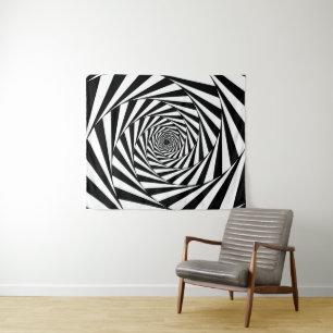 Abstrakte Schwarz-Weiß-Wirbel-Spiral-Treppe Wandteppich