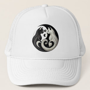 Abstrakte Schwarz-Weiß-Yin-Yang-Katzen Truckerkappe