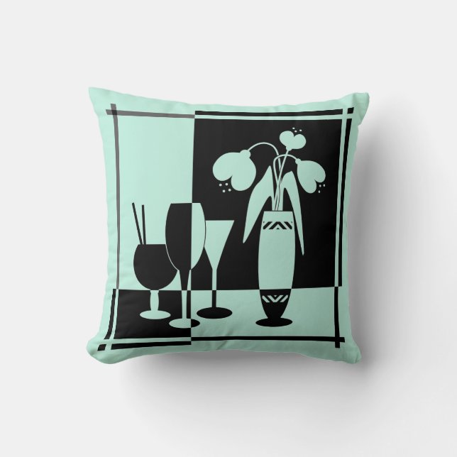 Abstrakte Schwarz-weiße Blume vase wineglass monoc Kissen (Vorderseite)