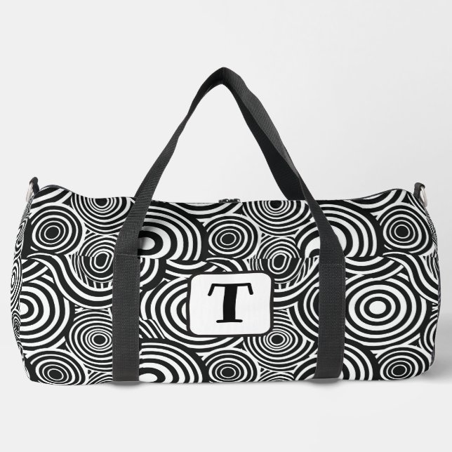 Abstrakte schwarz-weiße Linien im Hintergrund Krei Duffle Bag (Vorderseite)